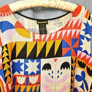 Nooworks sleeveless linen Congdon print dress pockets plus sz made in California